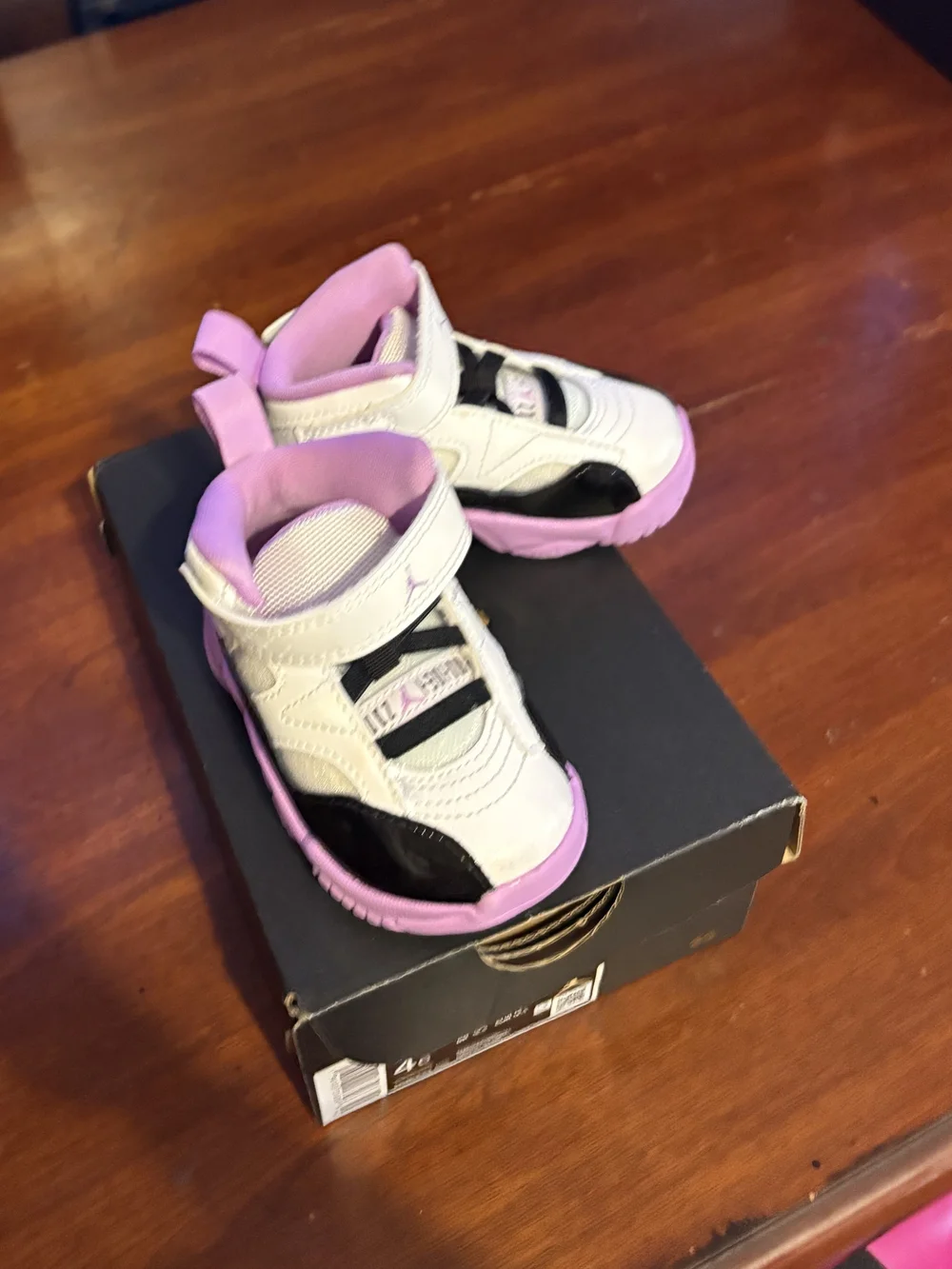 Jordan Kids White Black Purple Sneakers with Strap